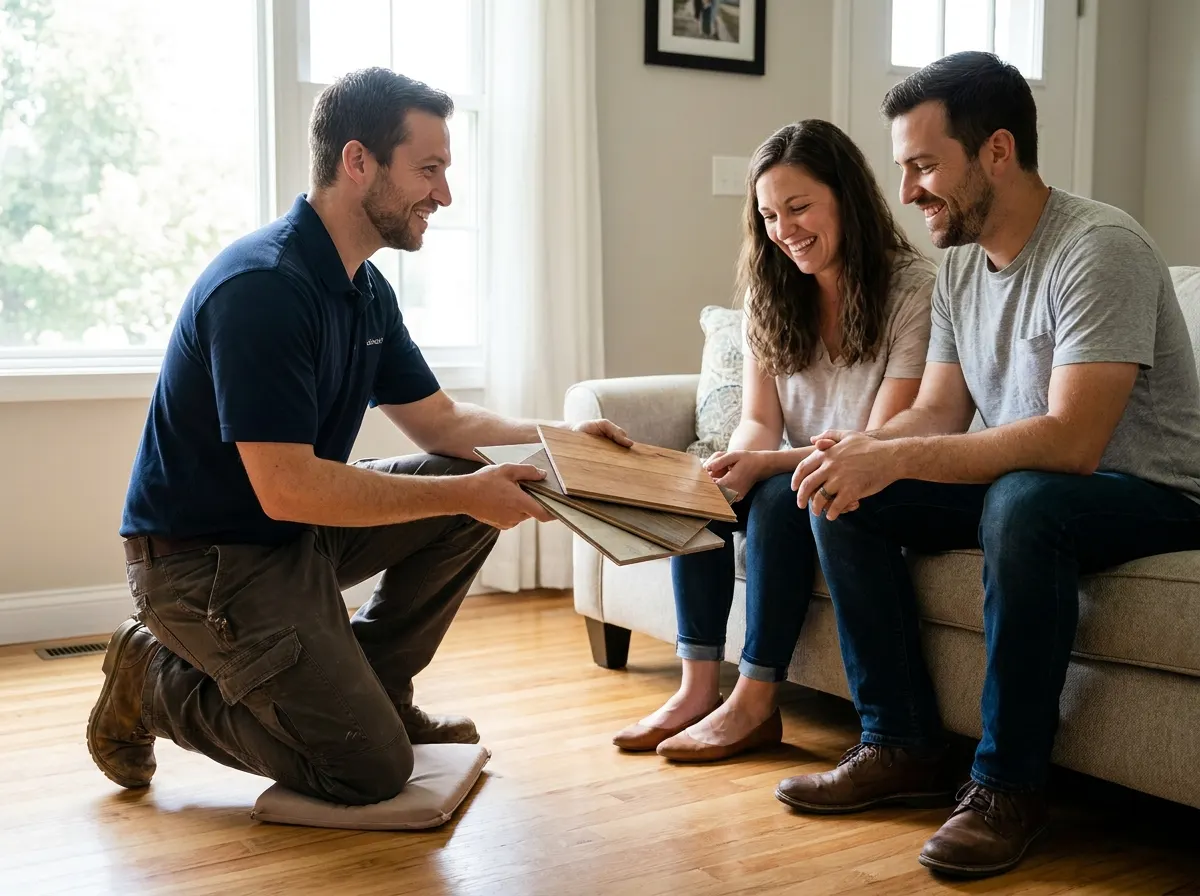 V&A Flooring installer walking homeowners through their project